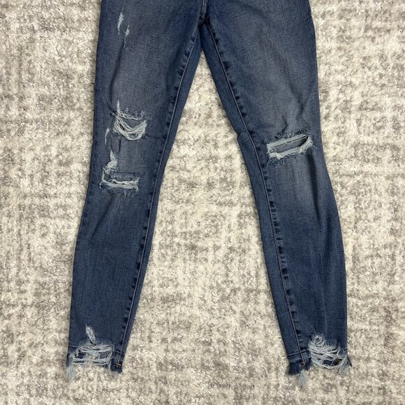 Good American Jeans 2/26 Good Waist Denim Blue Stretch Distressed Raw Hem Skinny - Picture 9 of 12